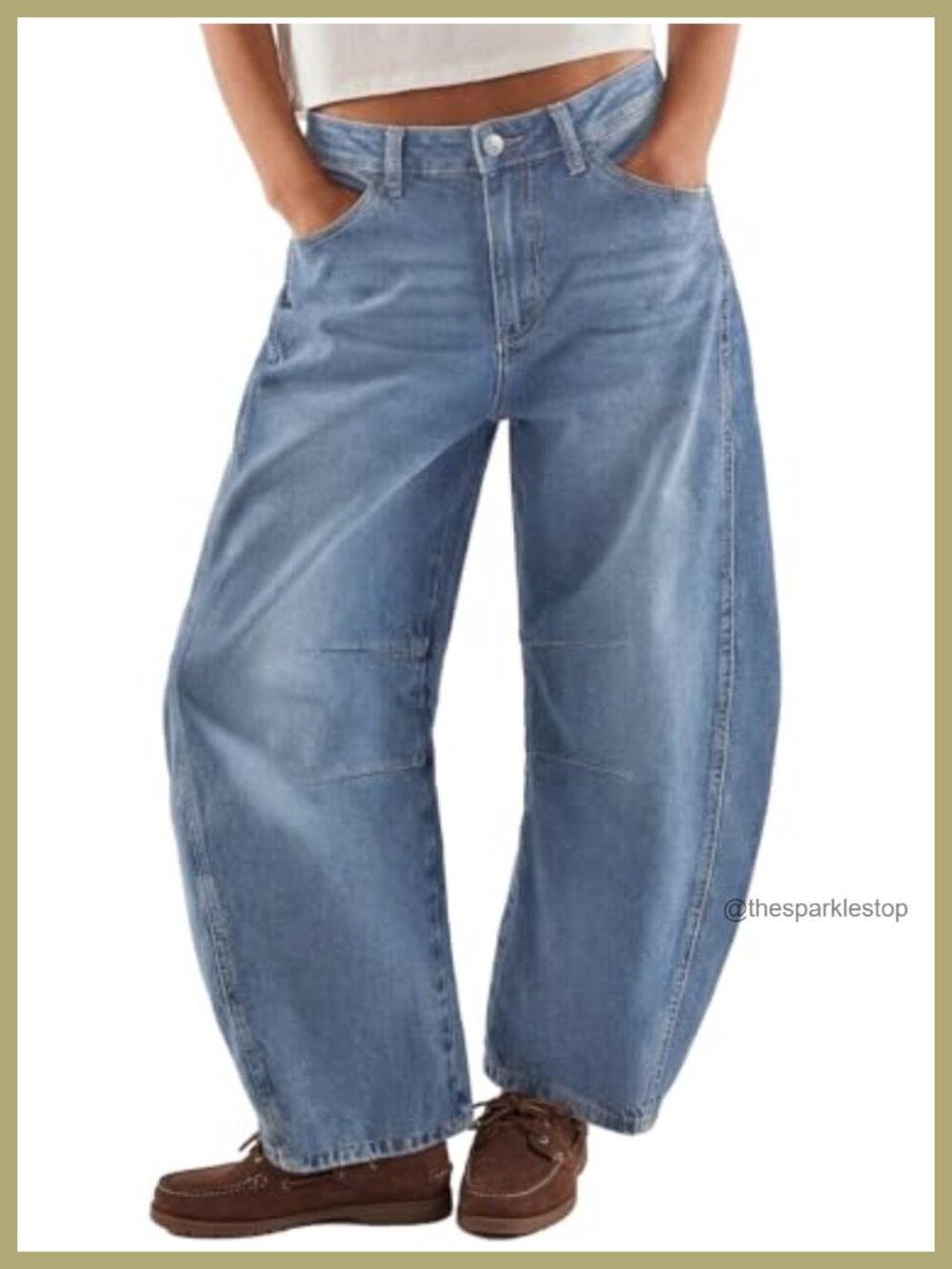 Women's Barrel Jeans Wide Leg High Rise Curved Hem Slant Pockets